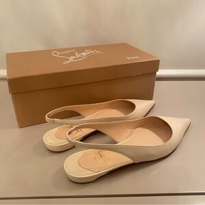 Louboutin Ivory Kid Slingback Flats